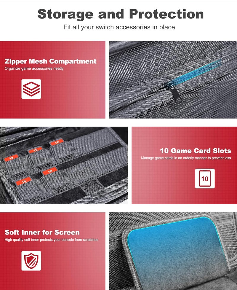 AXYBCOOL Store Switch 2 Case Bundle Compatible with Nintendo Switch 2/Switch/SwitchOLED Console, Hard Shell Protective Portable Travel Carry Case for Switch Games & Accessories - Image 3